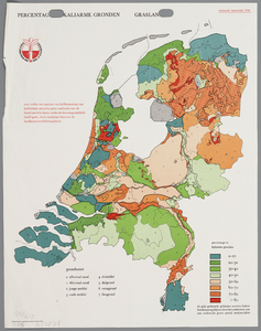 WAT001020287 Overzichtskaart met de grondsoorten en percentage te kaliarme gronden in Nederland.