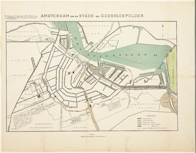 WAT001020267 kaart van de gemeente Amsterdam met situatie van de verschillende waterwegen en afwatering.