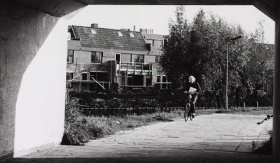 WAT001009381 Fietspad langs de Jaagweg vlak voor een spoorbrug.