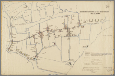 WAT001020452 Historische kaart van Wormer met daarop aangegeven de molens, wegen en paden en verdere bebouwing