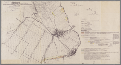 WAT001020480 Topografische kaart van Edam-Volendam met de grenzen en bestemmingen van een uitbreidingsplan. Met enkele ...
