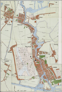 WAT001021079 Plattegrond van de Zaanstreek, met centrumkaart Zaandam en inzetten met Assendelft en Oostzaan