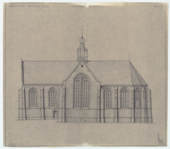 WAT054000166 Geveltekening (zuidgevel) van de Nederlands Hervormde Kerk te Oosthuizen