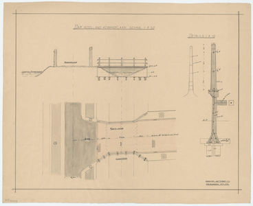 WAT054000012 Profiel, plattegrond en details van een brug