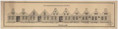 WAT054000300 Geveltekening van een rij van tien huizen te Volendam