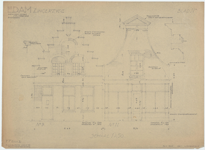 WAT054000320 Geveltekening van Lingerzijde nrs 9 en 11