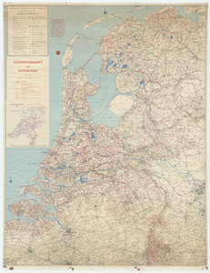 WAT055000047 Overzichtskaart van Nederland, waarop aangegeven de grenzen der gemeenten met de plaatsen, waar de ...