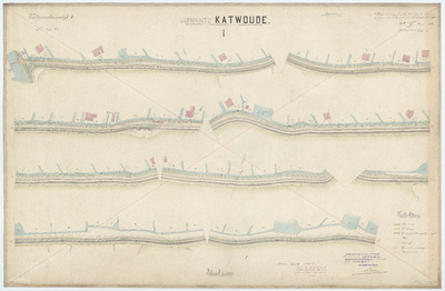 WAT056000041 Kaart van een gedeelte der Katwouderzeedijk, in aansluitende stukken weergegeven. Sectie A, blad 1, 2