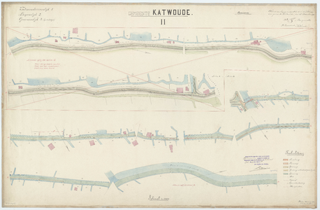 WAT056000042 Kaart van een gedeelte der Katwouderzeedijk, de Lagendijk en een gedeelte der Groenendijk in Katwoude, in ...