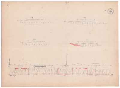 19231-V5 [Geen titel] Lengte- en dwarsdoorsneden van de Regge, ter hoogte van Den Ham. Vermeld worden: Waterleiding van ...