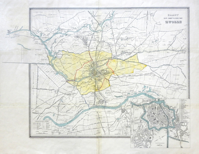 1064-KD000386 Kaart der omstreken Zwolle Kaart van de omgeving van Zwolle, met daarop de gemeentegrens en een ...