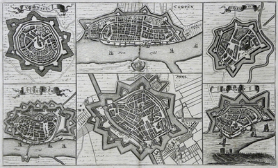 782-KD000319 Stedenkaartje Stadsplattegronden van de vestingsteden in Overijssel: Oldenzaal, Kampen, Steenwijk, ...
