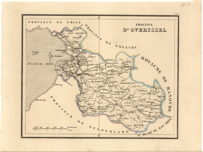 647-KD000292 PROVINCE | D'OVERYSSEL 1 kaart. Rechts boven het kader No. 5. Grensgekleurd. Toponymie Frans-talig. ...
