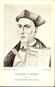 1071 PBKR3746 Portret van Thomas a Kempis (1380-1471) als jeugdige pater als op PBKR 3745. Op de achterzijde: de ...