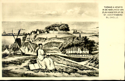 1077 PBKR3752 Thomas a Kempis (1380-1471), subprior, op de achtergrond het Sint-Agnietenklooster op de Agnietenberg, ...