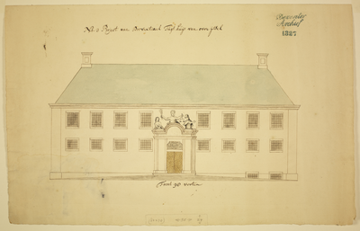 799 Project van Provintiael Tugthuijs van Overijssel Tekening van tuchthuis te Zwolle, schets van de voorgevel, ...