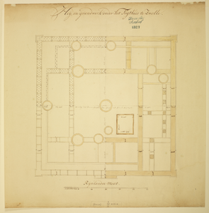 800 Heij- en grondwerk onder het Tugthuijs te Zwolle Bouwtekening van de plattegrond, 01-01-1800 - 01-01-1850