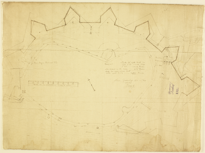 806 Zonder titel Vestingwerken Deventer, getekend. Aantekening mbt de maten berekend door Adriaan van Alkmaar., 1595-06-22