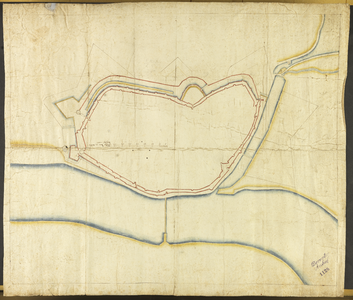 809 Zonder titel Vestingwerken Deventer, getekend, op perkament., 01-01-1590 - 01-01-1600