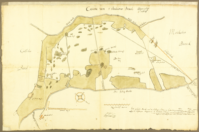 171 Tekening van de beslagen landbouwpercelen tussen Schipbeek en Bolsbeek. Stokkumerbroek, Schoutambt Kedingen., 1656-01-01
