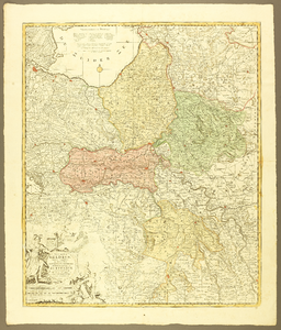 180 Ducatus Gelriae. Nova tabula. In tetrachias etc. Graafschappen en staten, de vier kwartieren van Gelre in kleur, ...