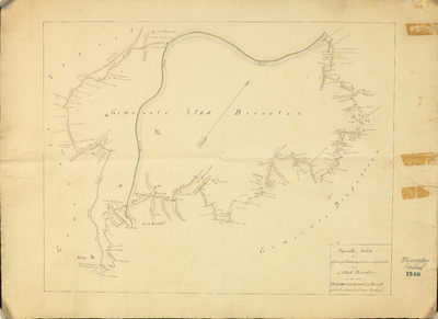 3580 Figuratieve schets der grensafscheiding tusschen de gemeente van de stad Deventer en die van Diepenveen, Gorssel ...