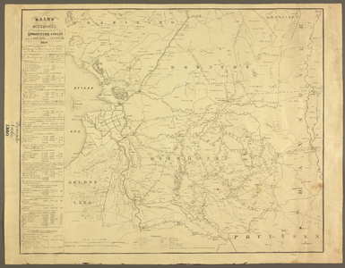 3583 Kaart van Overijssel Geprojecteerde kanalen, mede in Drenthe en Hannover. Aan de linkerzijde 12 kanaalvakken, met ...