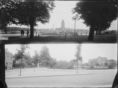 780 a. Gezicht op Deventer vanaf de Worp (boven) b. Singel en station, gezien vanaf Hotel van Wely(onder), 1900-01-01