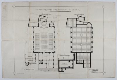 1888 Met plattegrond van Begane Grond, aanzicht Plafond en gedeelte fundering, 1890-01-01