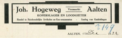 0043-0069 Joh. Hogeweg Koperslager en Loodgieter Handel in Huishoudelijke artikelen en Gas- ornamenten