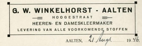 0043-0145 G.W. Winkelhorst Heeren- en Dameskleermaker Levering van alle voorkomende stoffen