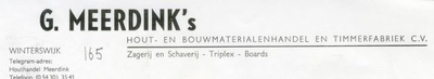 0043-0165 G. Meerdink's Hout- en Bouwmaterialenhandel en Timmerfabriek C.V. Zagerij en Schaverij - Triplex - Boards