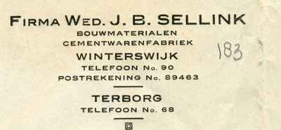 0043-0183 Firma Wed. J.B. Sellink Bouwmaterialen Cementwarenfabriek