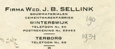 0043-0190 Firma Wed. J.B. Sellink Bouwmaterialen Cementwarenfabriek