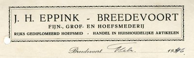 0043-0237 J.H. Eppink Fijn-, Grof- en Hoefsmeden Rijks gediplomeerd hoefsmid - Handel in huishoudelijke artikelen