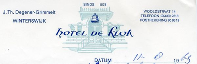 0043-0251 Hotel De Klok J.Th. Degener-Grimmelt