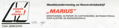 0043-0680 Handelsonderneming en Konstruktiebedrijf Marius Groothandel in Papier- en Kartonwaren Buitenmateriaal voor ...