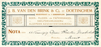 0043-0806 J.B. van den Brink & Co. Boek- Muziek- en Papierhandel Snelpersdrukkerij Algemeen advertentiebureau