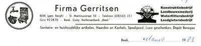 0043-1007 Firma Gerritsen Konstruktiebedrijf landbouwsmederij waterfittersbedrijf loodgietersbedrijf