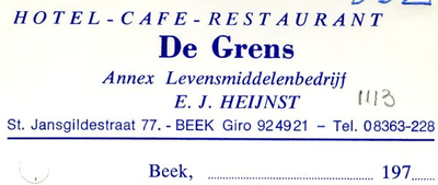 0043-1113 Hotel-Café-Restaurant De Grens (E.J. Heijnst) annex levensmiddelenbedrijf