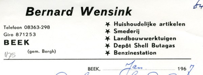 0043-1175 Bernard Wensink Huish. artikelen Smederij Landbouwwerktuigen Depot Shell Butagas Benzinestation