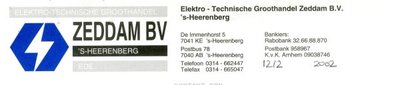 0043-1212 Zeddam B.V. Elektro- Technnische Groothandel