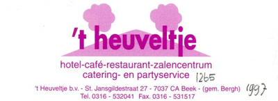 0043-1265 't Heuveltje Hotel-Café-Restaurant-Zalencentrum-Catering en Partyservice