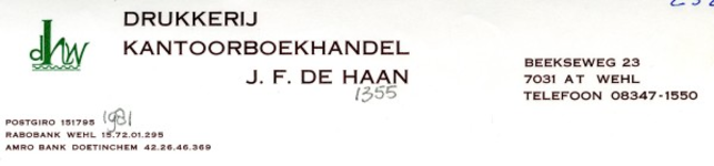 0043-1355 Drukkerij Kantoorboekhandel J.F. de Haan
