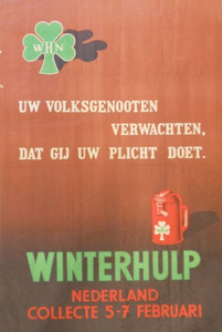 1008 Affiche houdende de oproep voor donatie aan de collecte van de Winterhulp Nederland op 5 en 7 februari met de ...