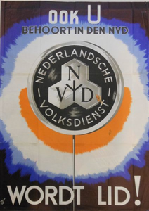 993 Affiche uitgegaan van de Nederlandse Volksdienst houdende een oproep om lid te worden van de NVD met de kreet 'Ook ...