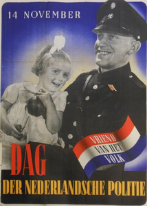 994 Affiche houdende de tekst '14 november - Dag der Nederlandsche Politie' met de afbeelding van een politieagent en ...