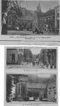 0799 Boven: Gezicht op hervormde kerk en gemeentehuis; Midden: kerstraat afslag Hofstraat; Beneden: Hervormde kerk