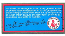 101 Uit zuivere moutwijn (gerst, haver, mais), geneverbessen en andere specerijen gestookt en op fust gelagerd in de ...