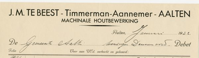 0684-0025 J.M. te Beest - Timmerman en aannemer, handel in asbest, triplex enz. Levering van alle machinale timmerwerken